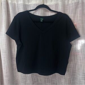 NEW WILD FABLE Black Crop Top V-Neck Shirt Size XXL Plain Black Tee Never Worn